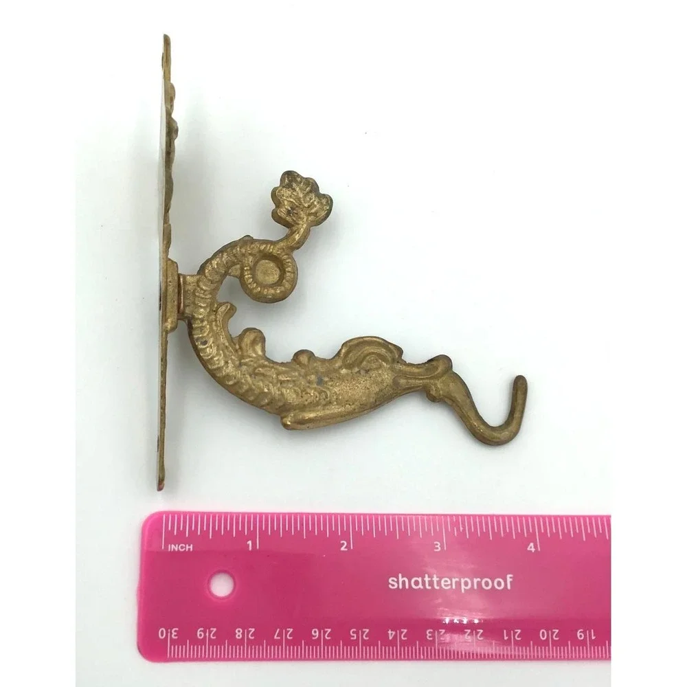 VTG Brass Dragon Sea Creature Wall Hooks Ornate Nautical Decor Set of 2 Coastal